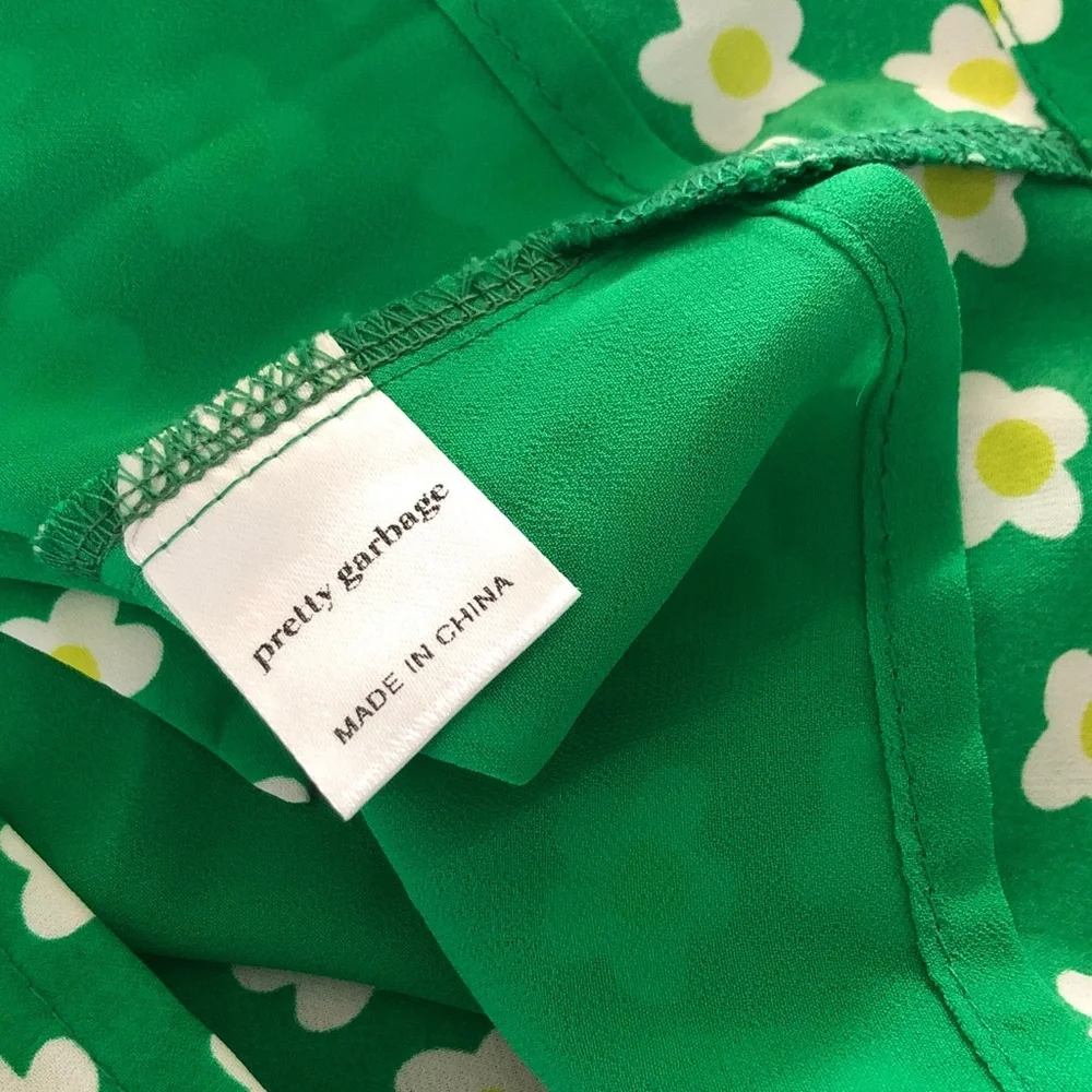 Pretty Garbage green white floral puff sleeve dress NWT S Summer Feminine